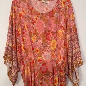Umgee Floral Pink and Orange Top 1XL